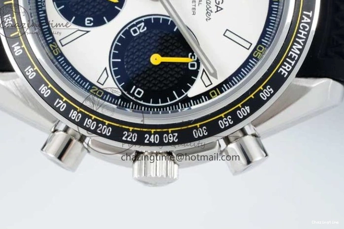 0706 TopPick Speedmaster Racing Master SS HKF Best Edition White Black Dial on Black Rubber Strap A 7813